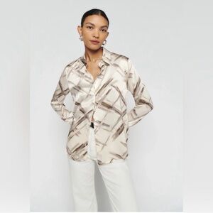 Reformation Cream and Brown Button Down Shirt